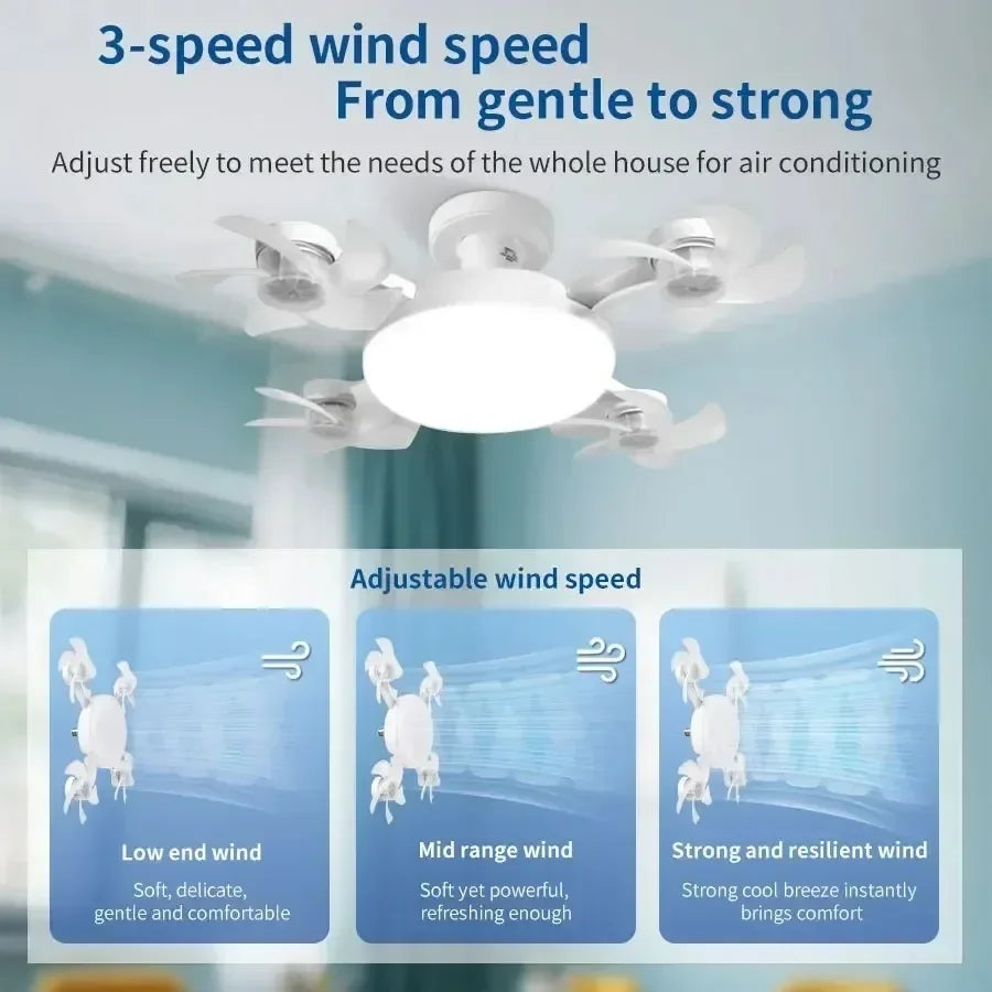 E27 Ceiling Fan with Light Remote Control Dimmable LED Fan Light 3Color Eye Protection Strobe Free Bedroom Kitchen Garage Office