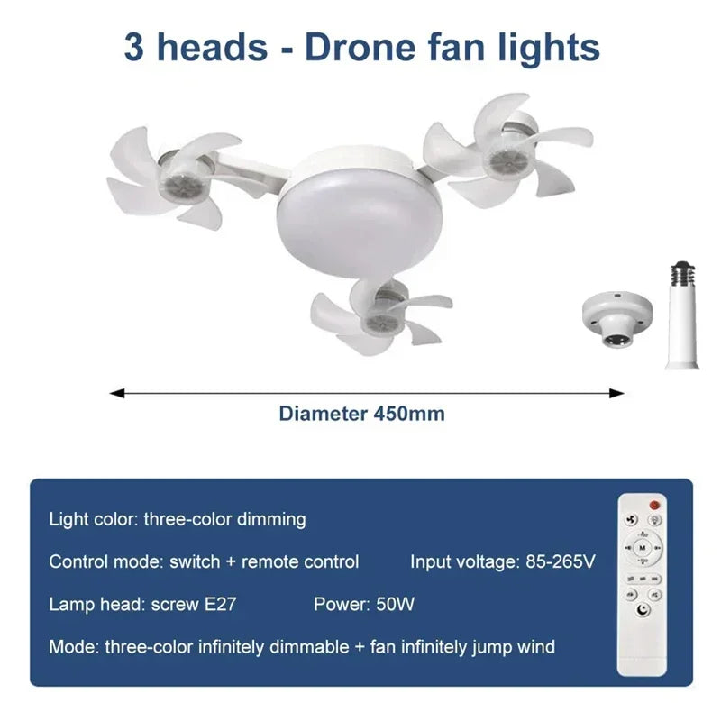 E27 Ceiling Fan with Light Remote Control Dimmable LED Fan Light 3Color Eye Protection Strobe Free Bedroom Kitchen Garage Office