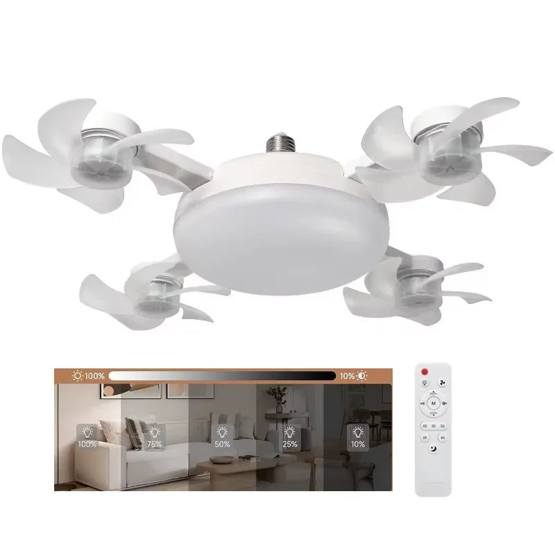 E27 Ceiling Fan with Light Remote Control Dimmable LED Fan Light 3Color Eye Protection Strobe Free Bedroom Kitchen Garage Office