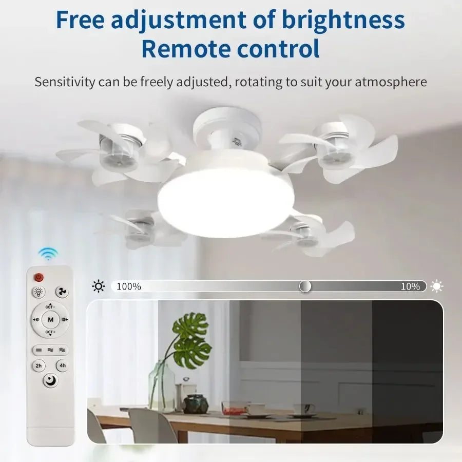 E27 Ceiling Fan with Light Remote Control Dimmable LED Fan Light 3Color Eye Protection Strobe Free Bedroom Kitchen Garage Office