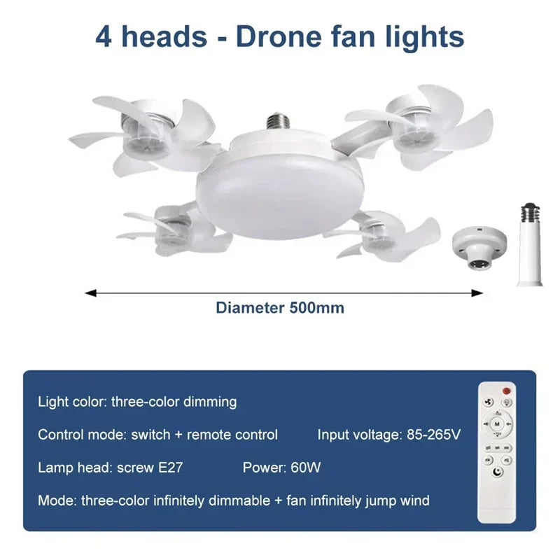 E27 Ceiling Fan with Light Remote Control Dimmable LED Fan Light 3Color Eye Protection Strobe Free Bedroom Kitchen Garage Office